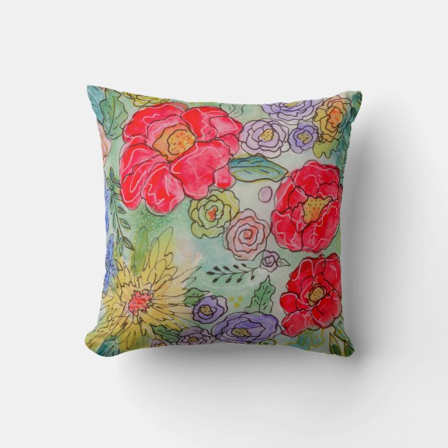 Coussin Jardin Fleur d'aquarelle Floral Jeu d'oreiller (Recto)