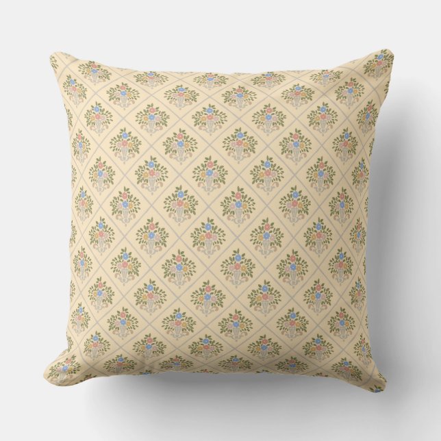 Coussin Jardin fleuri vintage impression de bloc Cottageco (Recto)