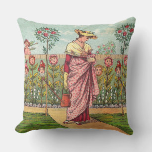 Coussin Jardin Fleurir Femme Art Antique