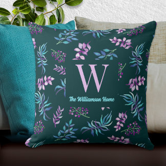 Coussin Jardin floral aquarelle foncé personnalisé