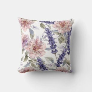 Coussin Jardin floral aquarelle pivoine lavande 