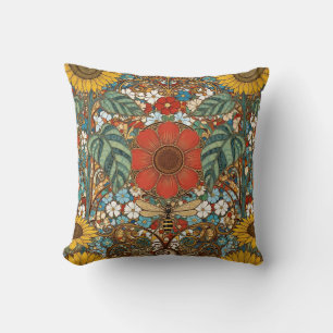 Coussin Jardin floral Art Nouveau – Tournesols, Abeille