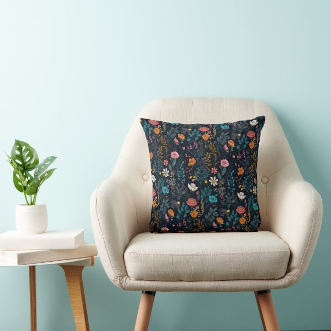 Coussin Jardin Floral Blanc Jaune Orange Rose bleu (Chaise)