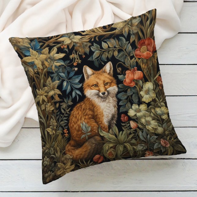 Coussin Jardin floral botanique vintage renard de forêt (Créateur téléchargé)