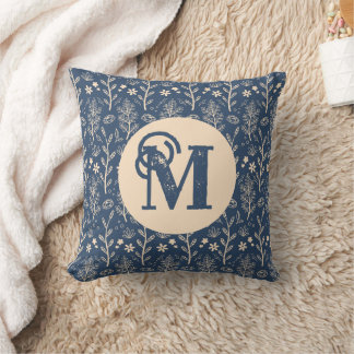 Coussin Jardin Floral Marine Cottagecore Monogramme