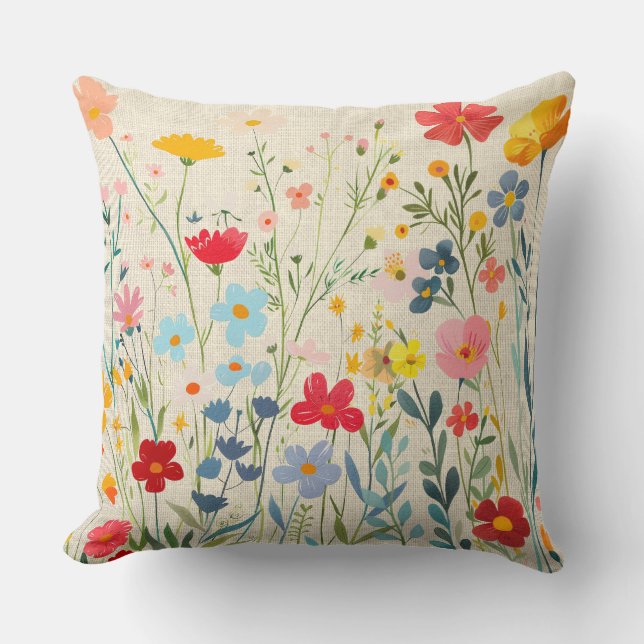 Coussin Jardin Floral Multicolore Fantaisiste (Recto)