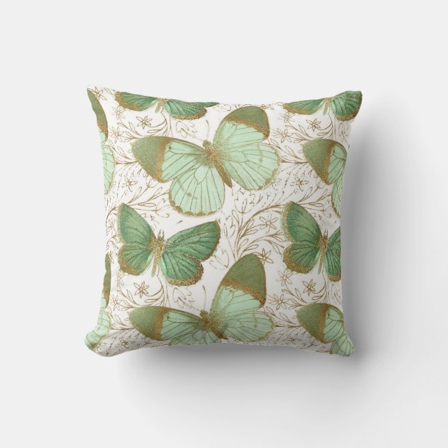 Coussin Jardin Floral Papillon Vert Esthétique Menthe (Recto)