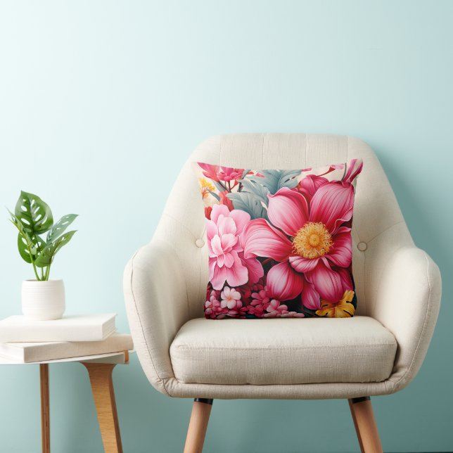 Coussin Jardin floral tropical rose exotique (Chaise)