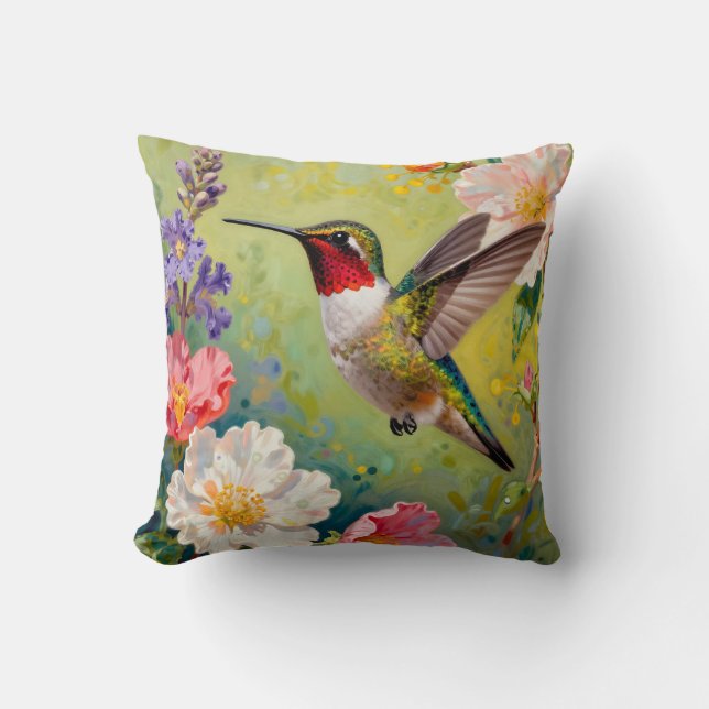 Coussin Jardin floral vibrant de colibris (Recto)