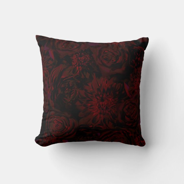 Coussin Jardin foncé Rouge Fleurs romantiques Gothique (Recto)