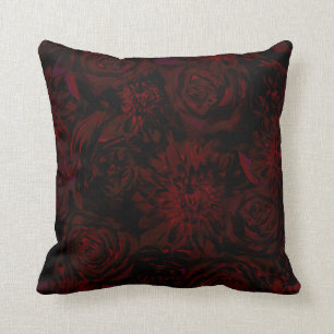 Coussin Jardin foncé Rouge Fleurs romantiques Gothique