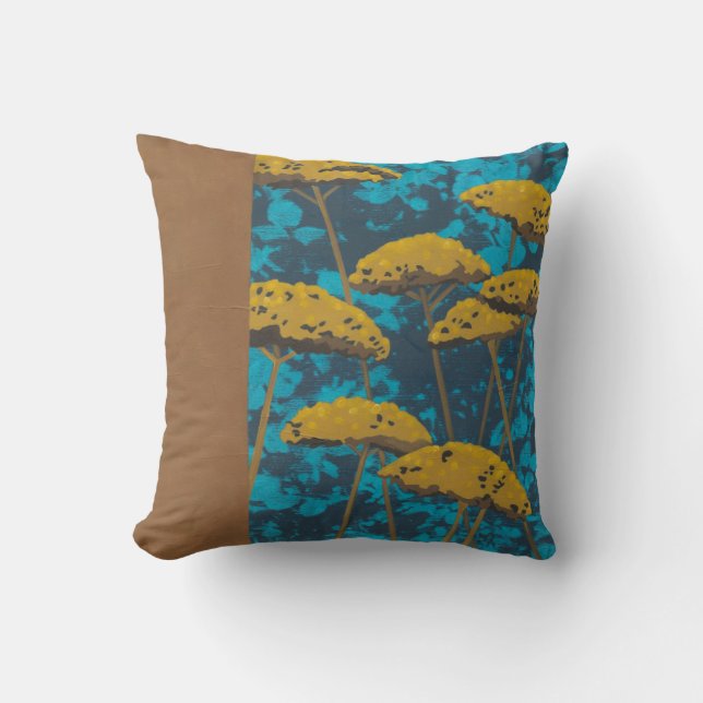 Coussin Jardin Golden Yarrow avec Arrière - plan bleu (Recto)