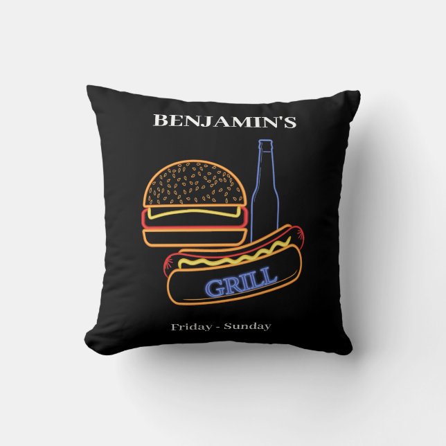 Coussin Jardin Grill avec Burgers Hot Dogs Bière (Recto)