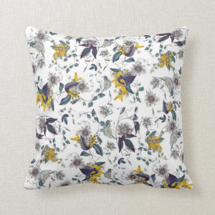 Coussin Jardin jaune blanc Passiflora motifs floraux