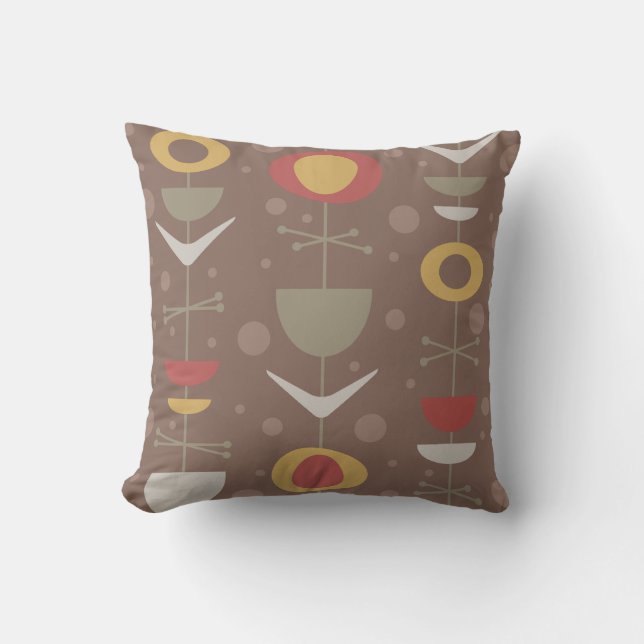 Coussin Jardin moderne du milieu du siècle Brown (Recto)