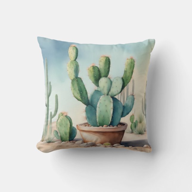 Coussin Jardin Plante Posé Aquarelle Cactus Décoratif (Recto)