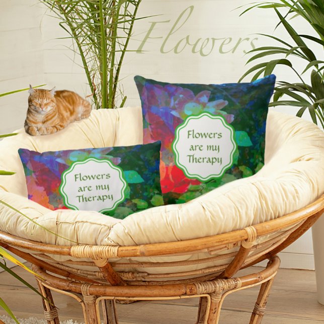 Coussin Jardin rose abstrait personnalisé (Are flowers your therapy? These pillows can be personalized with your own message or name.)