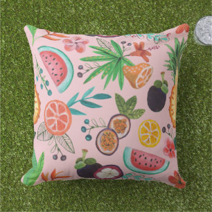 Coussin Jardin rose fruitier tropical imprimé