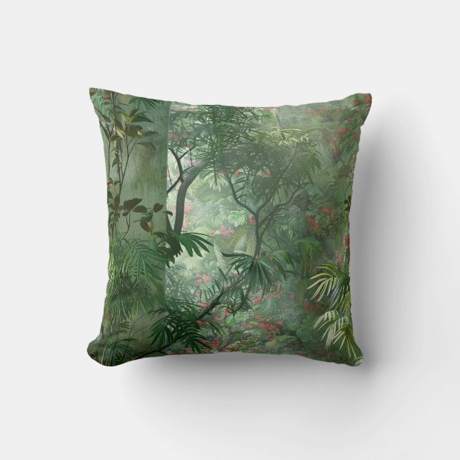 Coussin Jardin secret mystérieuse jungle fleurs et arbres (Recto)