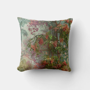 Coussin Jardin secret mystérieuse jungle fleurs et arbres