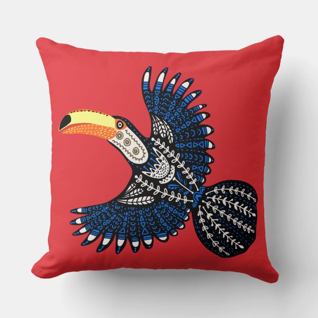 Coussin Jardin tropical de couleur vive Jungle Toucan Bird (Recto)