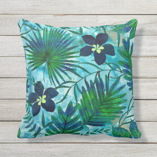 Coussin Jardin tropical hawaïen Teal de Nalani