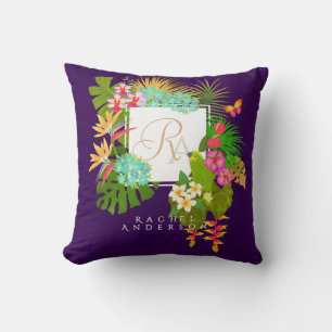Coussin Jardin tropical Monogramme violet