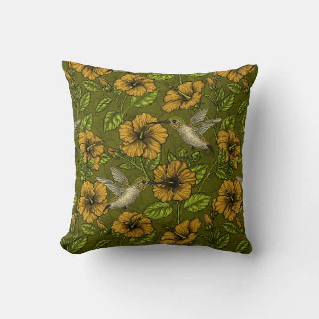 Coussin Jardin tropical nocturne jaune et vert (Recto)