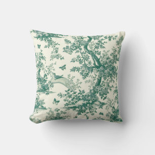 Coussin Jardin vert Arbre à fleurs Toile de Jouy