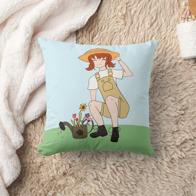 Coussin Jardinage fille avec fleurs cheveux Brown (Couverture)