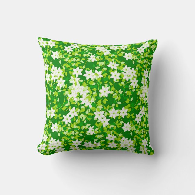 Coussin Jasmin blanc parmi les feuilles verts (Recto)