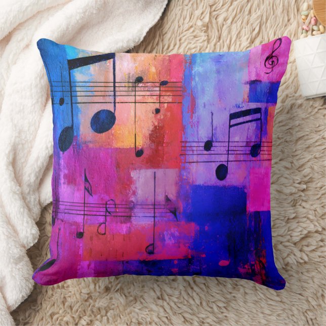 Coussin Jaune abstrait, rouge, bleu avec des notes de musi (Couverture)