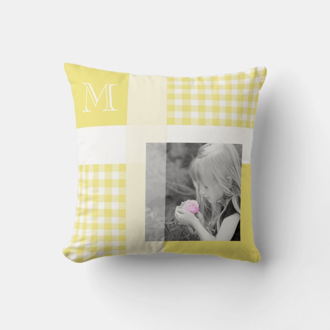 Coussin Jaune Ajoutez Votre Photo En vichy Monogramme Mode (Recto)