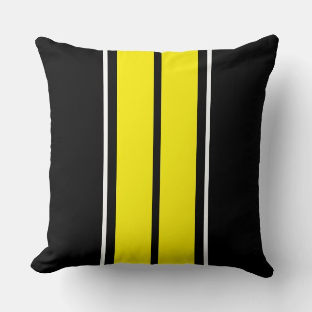 Coussin Jaune Athlétique Clair Rayures de Course Noir Blan (Recto)