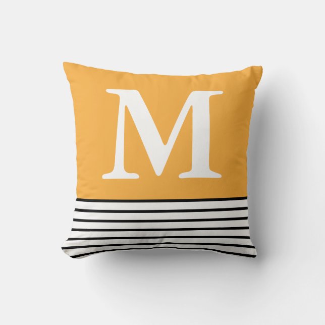 Coussin Jaune avec bandes B/W Personnalisées Monogrammes (Recto)