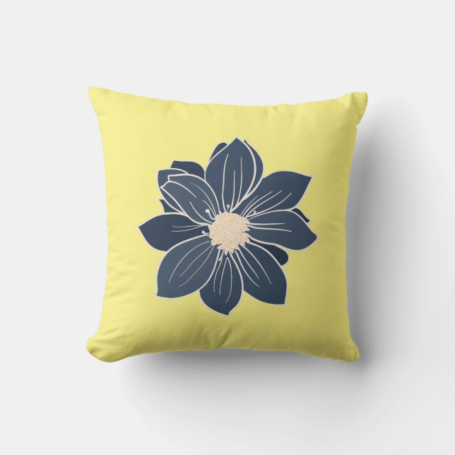 Coussin Jaune avec Fleur Bleue (Recto)