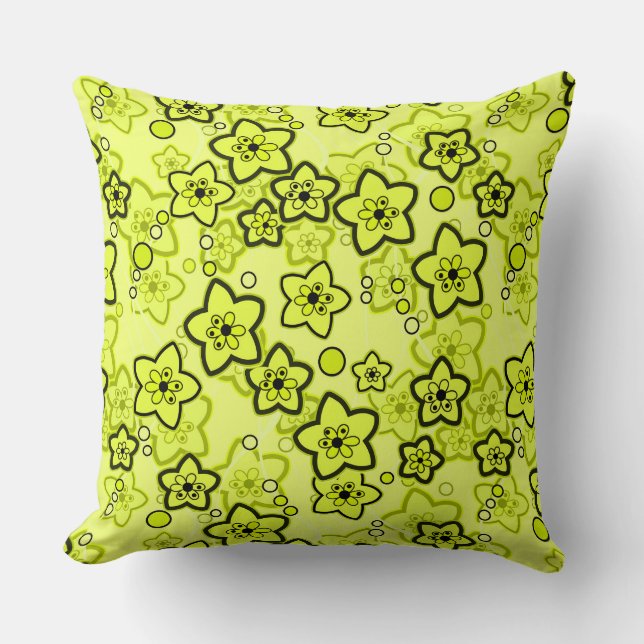 Coussin Jaune avec motif floral néon brillant noir (Recto)