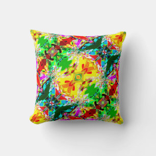 Coussin Jaune avec vert, Rouge Abstrait Dream Diagonal Thr