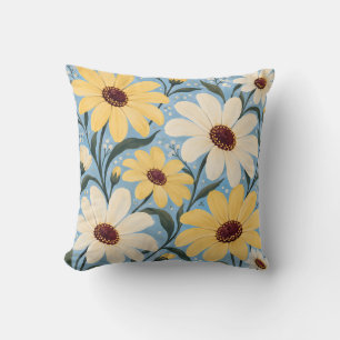 Coussin Jaune Beurre Marguerite Bleu Floral