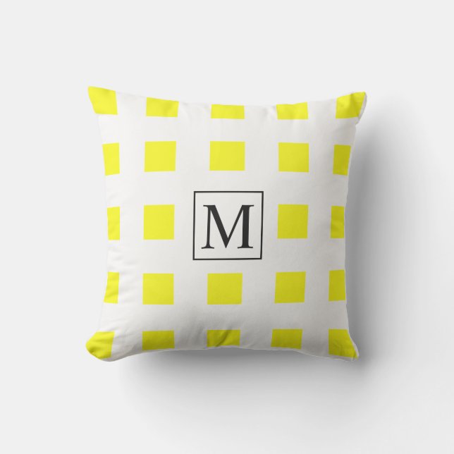 Coussin Jaune blanc Carré Motifs Monogrammes Initiales (Recto)