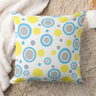 Coussin Jaune Bleu Argent Points Jaunes Unis