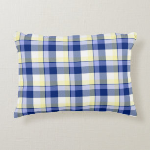 Coussin jaune bleu frais d'accent de plaid de