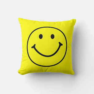 Coussin Jaune brillant et joyeux visage souriant