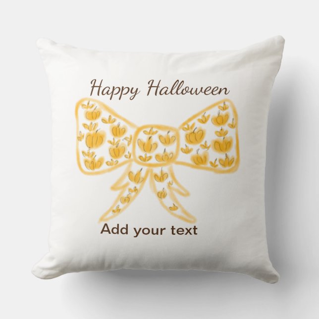 Coussin Jaune citrouille arc heureux Halloween ajouter le  (Recto)