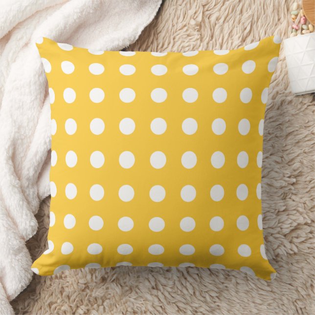 Coussin Jaune Coucher de Soleil et Blanc Polka inversible (Couverture)
