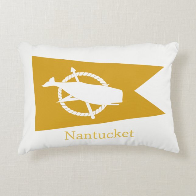 Coussin jaune de drapeau de baleine de Nantucket (Devant)