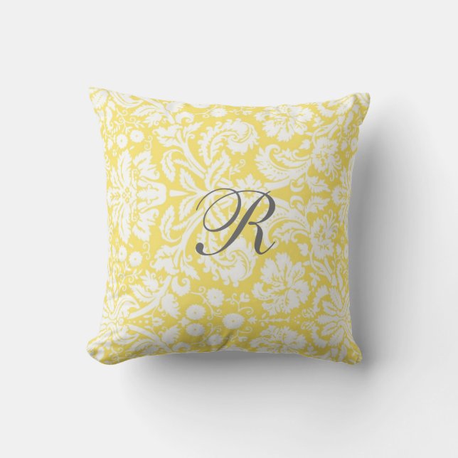 Coussin jaune de monogramme de motif de damassé (Recto)