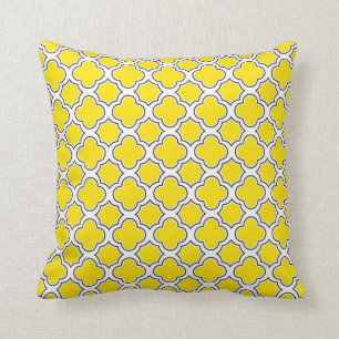 Coussin Jaune de motif de Quatrefoil et bleu marine