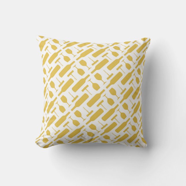 Coussin Jaune de motif de verre et de tire-bouchon à (Recto)
