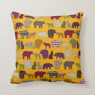 Coussin jaune de partie de geo de loup d'ours